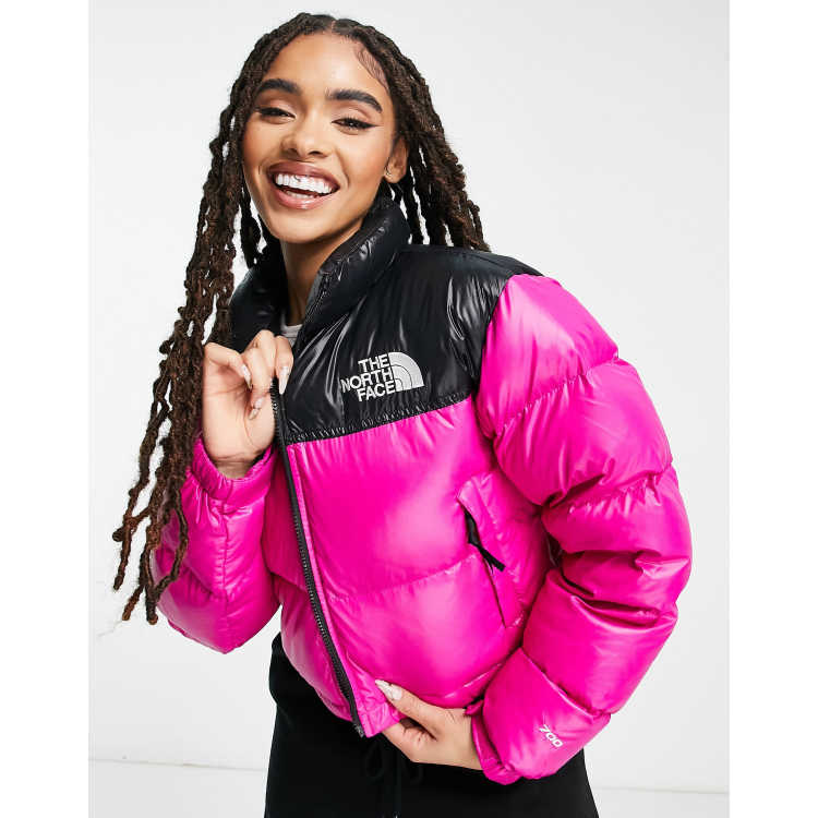 Pink and grey shop north face jacket