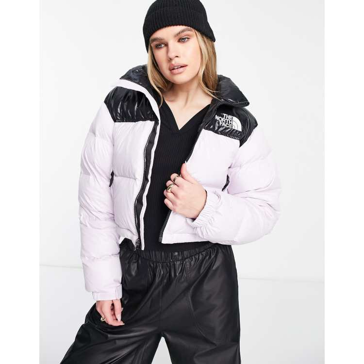 The North Face Nuptse cropped down jacket in lavender | ASOS