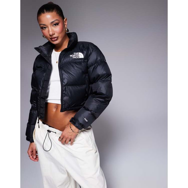 The North Face Nuptse cropped down puffer jacket in black ASOS