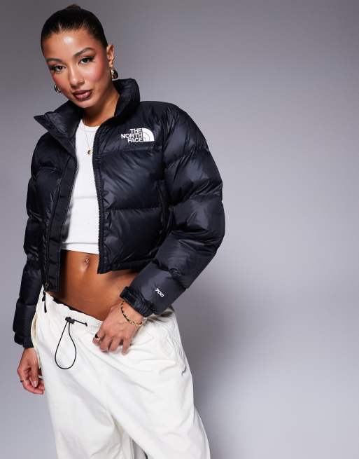 The North Face Saikuru cropped puffer jacket in cream and black Exclusive  to ASOS