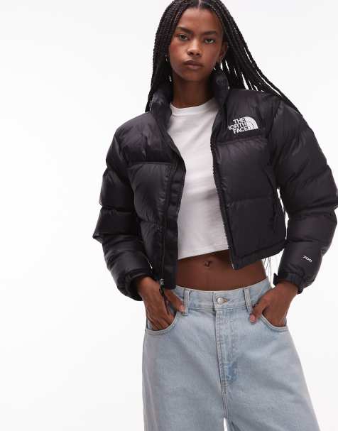 The North Face Nuptse cropped down puffer jacket in black - view 1