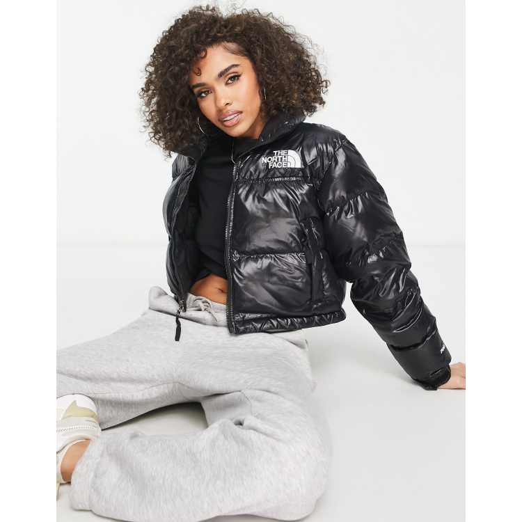 The North Face Nuptse cropped down puffer jacket in black | ASOS