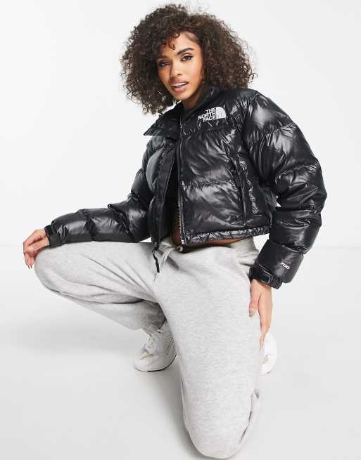 The North Face Nuptse cropped down puffer jacket in black