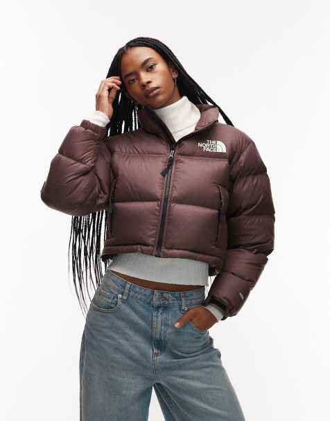 The North Face Nuptse cropped down puffer jacket in dark brown - view 1
