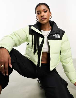 The North Face Nuptse cropped down puffer jacket in green | ASOS