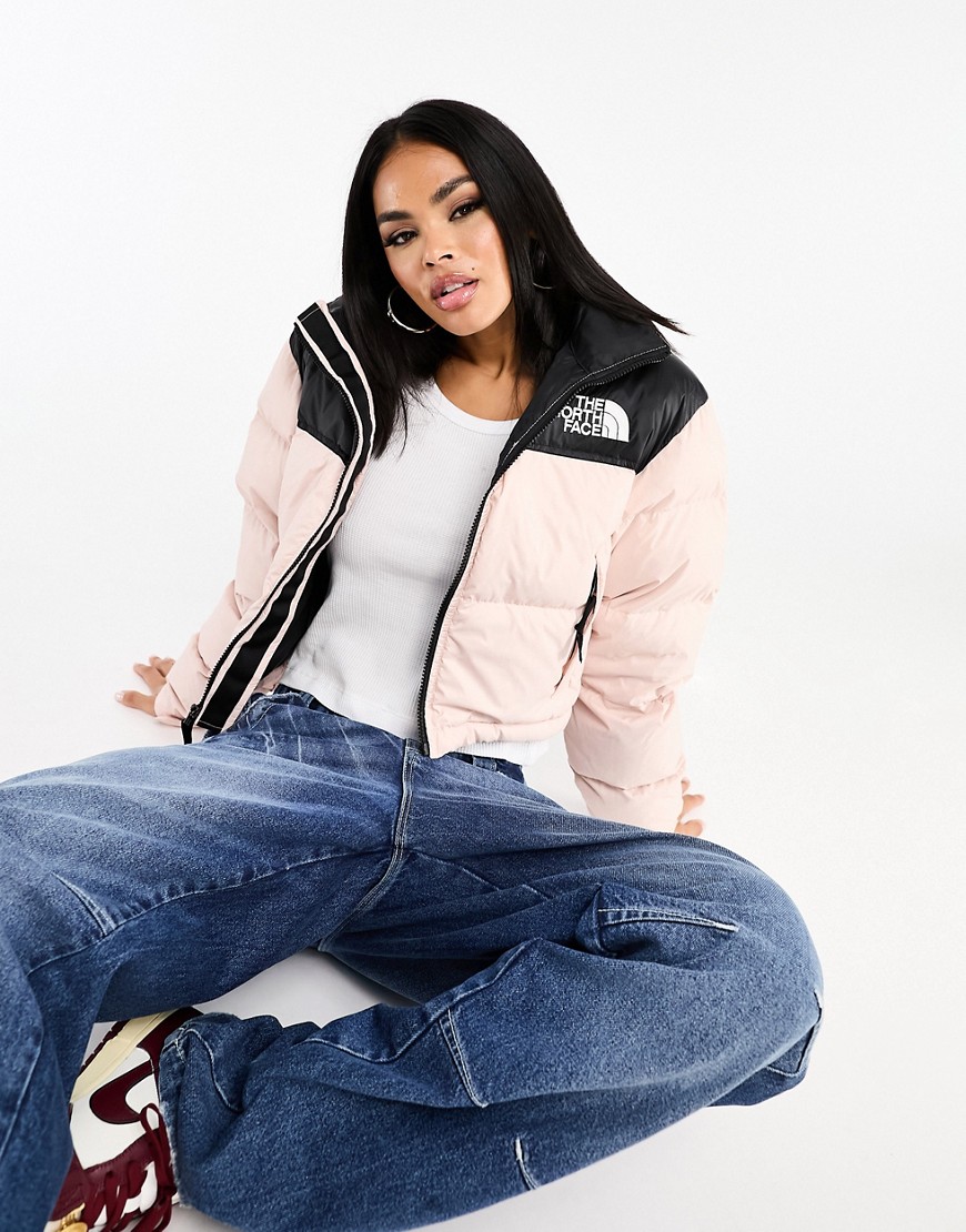 The North Face Nuptse cropped down puffer jacket in pink