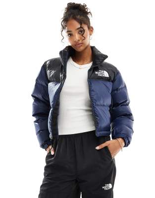 Nuptse cropped down puffer jacket in summit navy and black