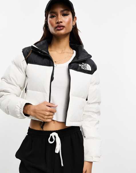 노스페이스 눕시 크롭 숏 패딩 The North Face Nuptse cropped down puffer jacket in white and black,Black