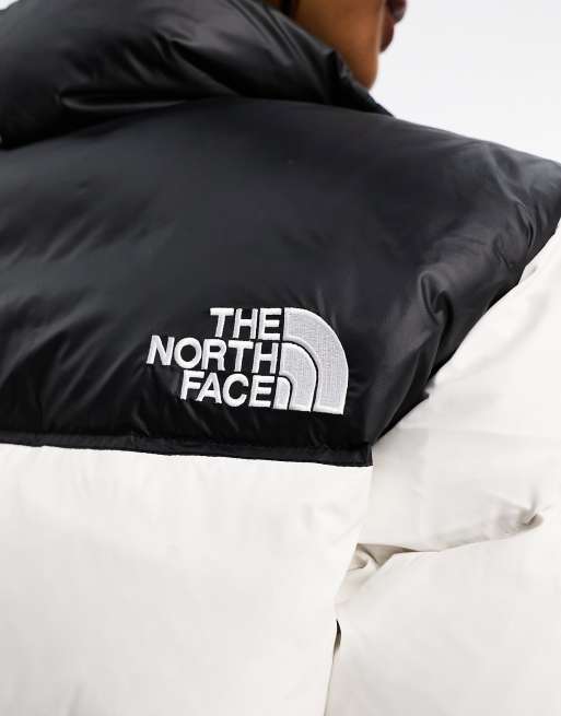 The North Face Nuptse cropped down puffer jacket in white and black, 3 of 4