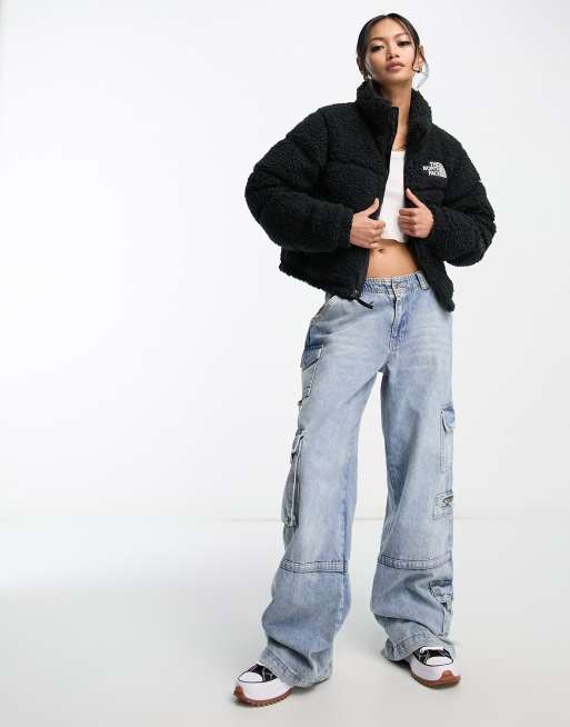 The North Face - Nuptse - Cropped gewatteerd donsjack van borg in zwart , 4 van 4