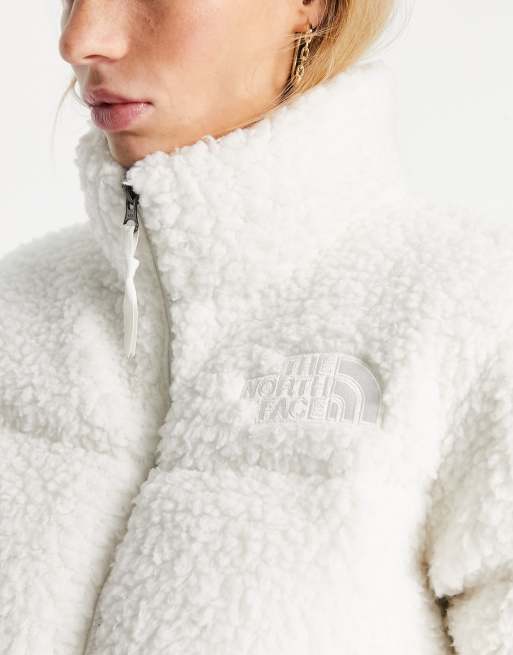 The North Face Nuptse cropped high pile down jacket in cream ASOS