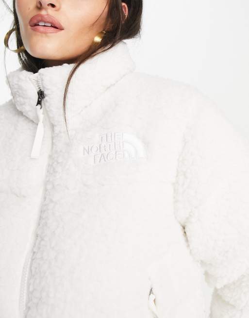The North Face Nuptse cropped high pile down jacket in cream, 3 of 4