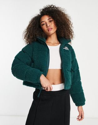 The North Face Nuptse cropped high pile down jacket in green - ASOS Price Checker