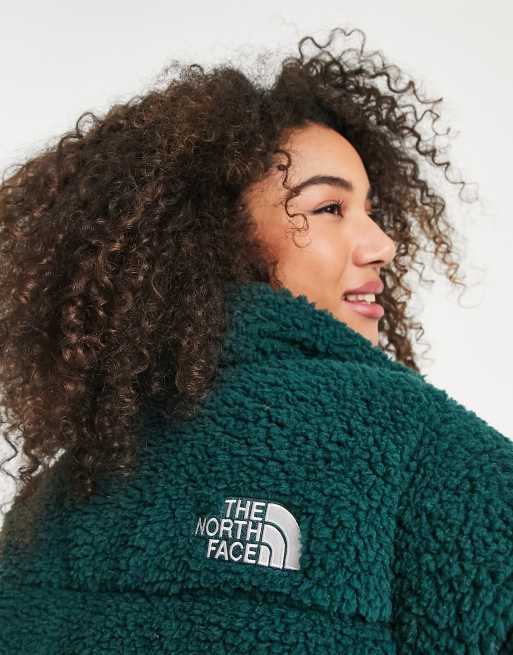 The North Face Nuptse cropped high pile down jacket in green | ASOS