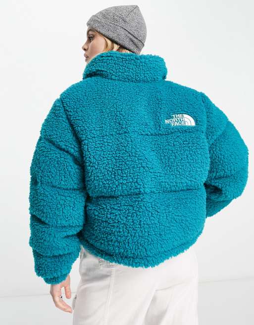 The North Face Nuptse cropped high pile down jacket in harbor blue | ASOS