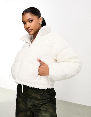 The North Face Nuptse cropped high pile down jacket in off white