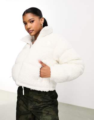 The North Face The North Face Nuptse cropped high pile down jacket in off white