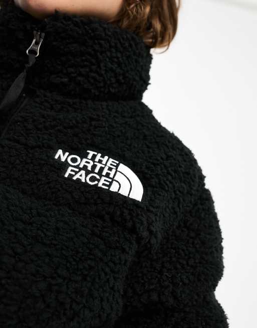 The North Face Nuptse cropped high pile fleece down jacket in black