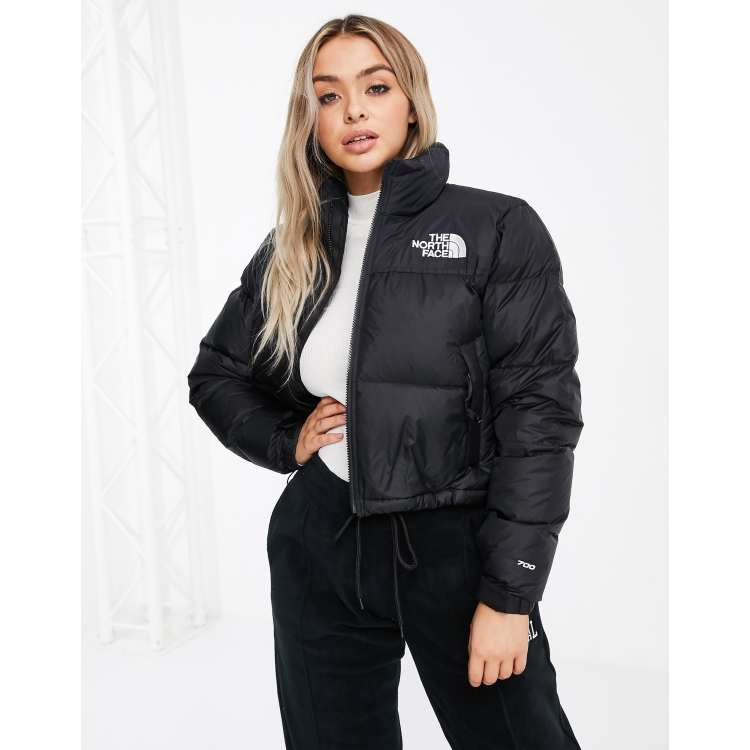 The North Face Nuptse cropped jacket in black