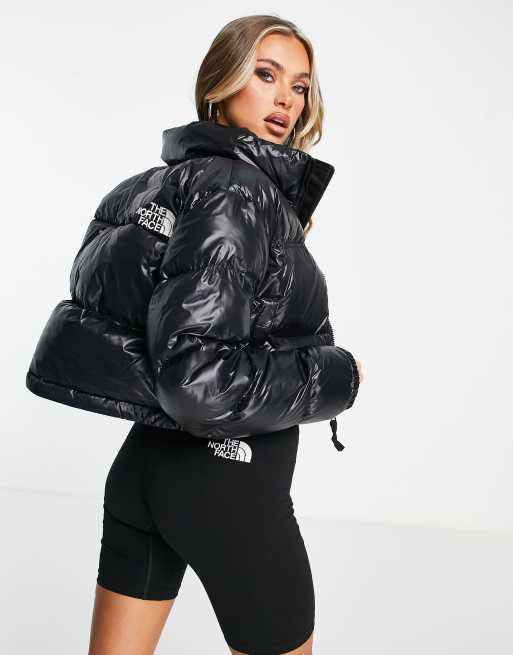 The North Face Nuptse cropped jacket in black