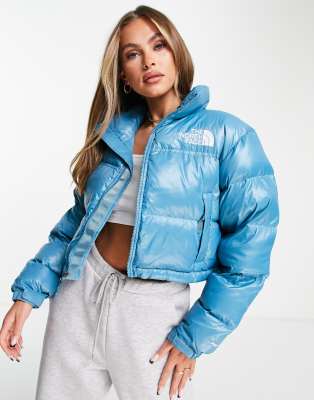 The North Face Nuptse Cropped Jacket In Blue-blues In Blues