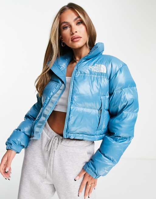 The North Face Nuptse cropped jacket in blue | ASOS