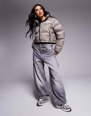 The North Face Nuptse Cropped Jacket In Brown