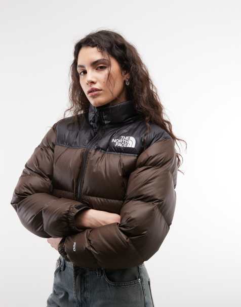 The North Face Nuptse cropped jacket in dark brown and black - view 1
