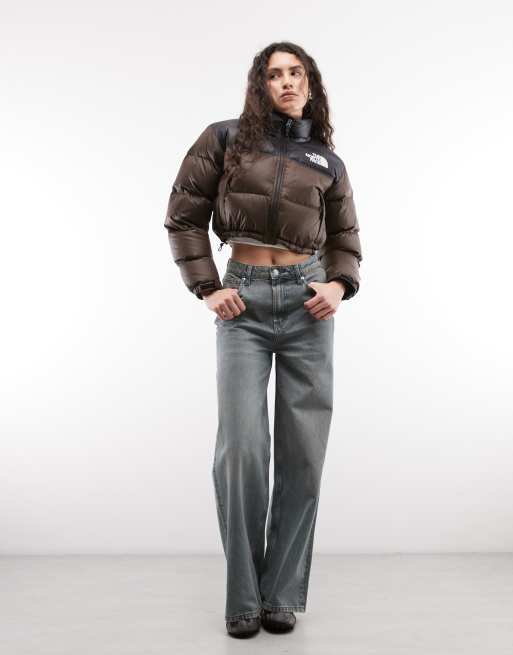 The North Face Nuptse cropped jacket in dark brown and black, 2 of 4