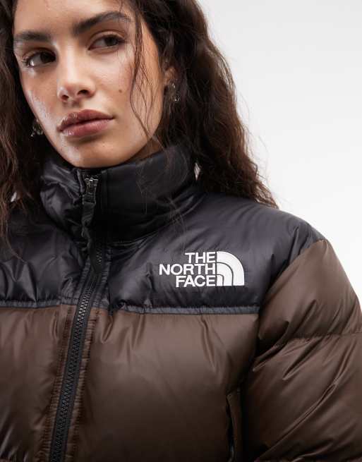 The North Face Nuptse cropped jacket in dark brown and black, 3 of 4