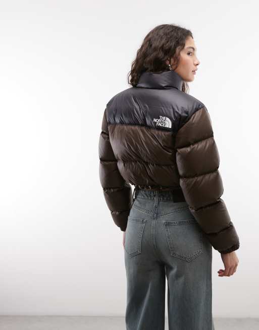 The North Face Nuptse cropped jacket in dark brown and black, 4 of 4