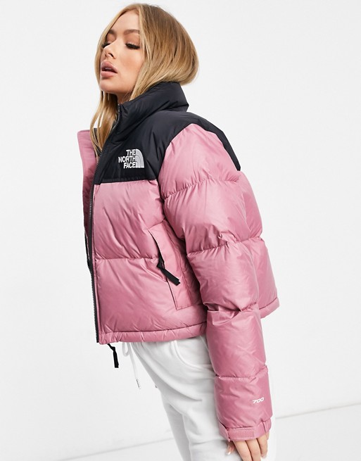 The North Face Nuptse Cropped Jacket In Pink Asos