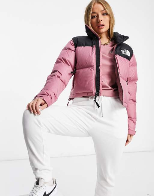 The North Face Nuptse Cropped Jacket In Pink Asos