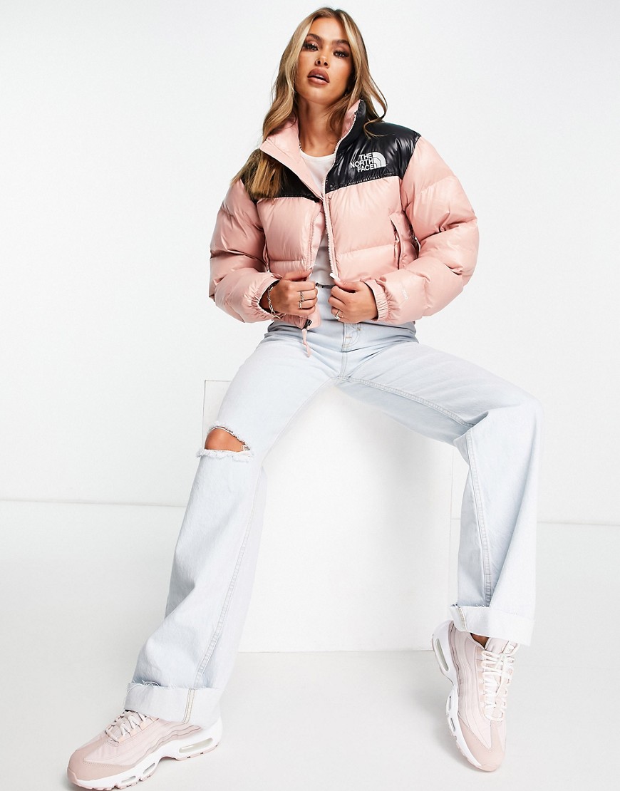 The North Face Nuptse cropped jacket in pink
