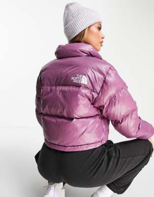 The North Face Nuptse cropped jacket in purple | ASOS