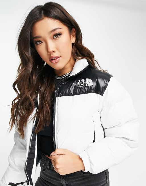 The North Face Nuptse cropped jacket in white