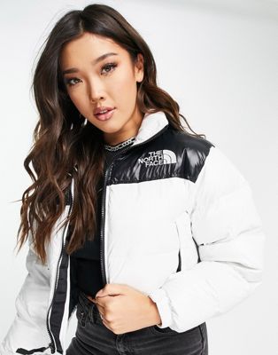 The North Face Nuptse cropped jacket in white | ASOS