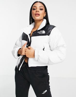 The North Face Nuptse cropped jacket in white