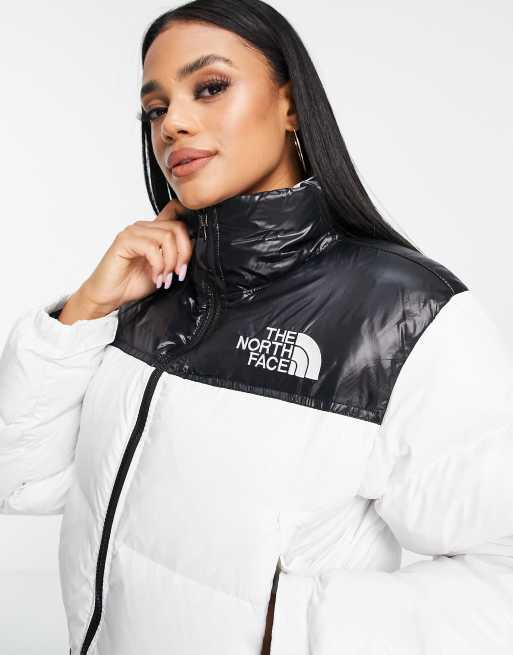 The North Face Nuptse Cropped Jacket In White Asos