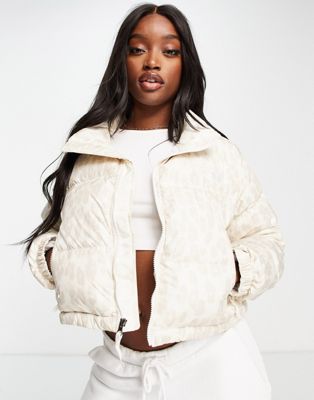 The North Face Nuptse cropped printed jacket in cream