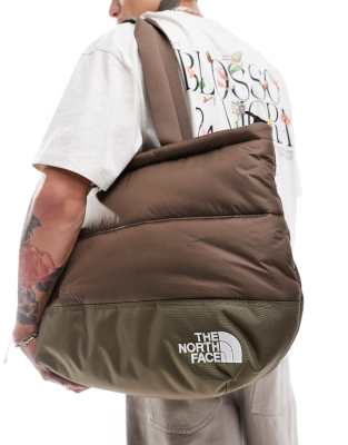 Nuptse down fill puffer tote bag in smokey brown