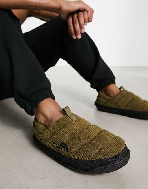 The North Face Nuptse down insulated corduroy slip on mules in khaki