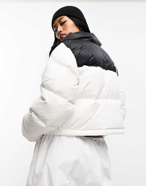 The North Face – Nuptse – Gräddvit och svart kort pufferjacka i dun, 4 av 4
