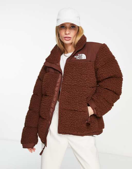 The North Face Nuptse high pile down jacket in brown ASOS