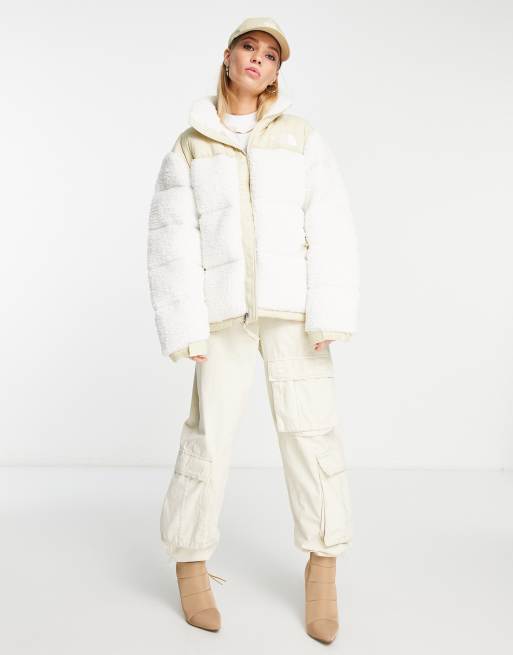 The North Face Nuptse high pile down jacket in cream | ASOS