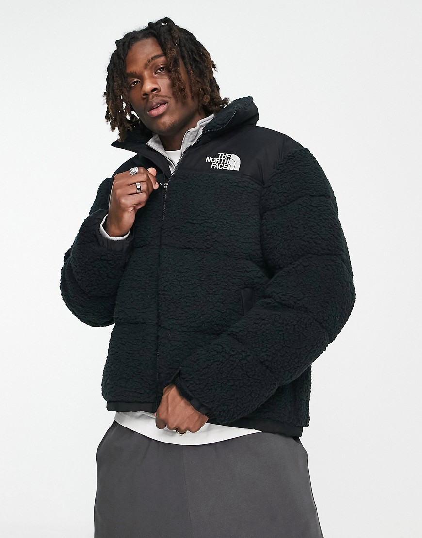 the north face nuptse high pile down puffer jacket in black