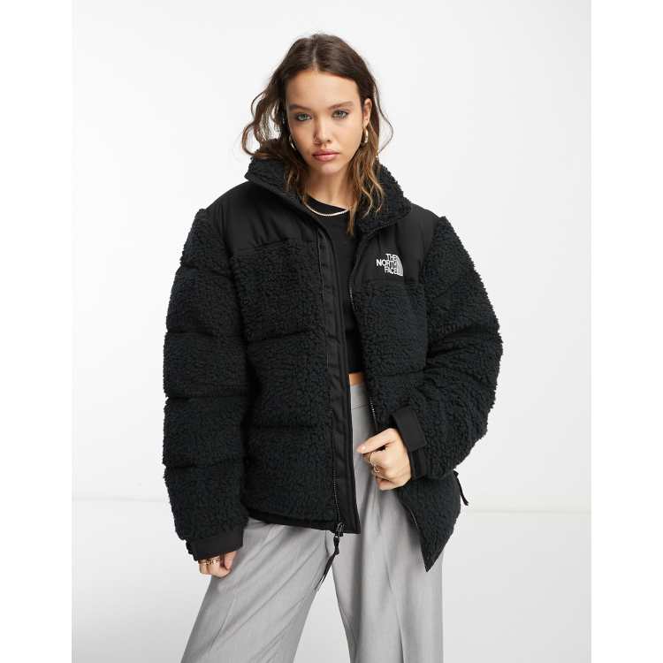 Black fuzzy north face jacket clearance cheap