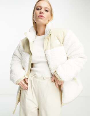 The North Face Nuptse high pile down puffer jacket in cream | ASOS