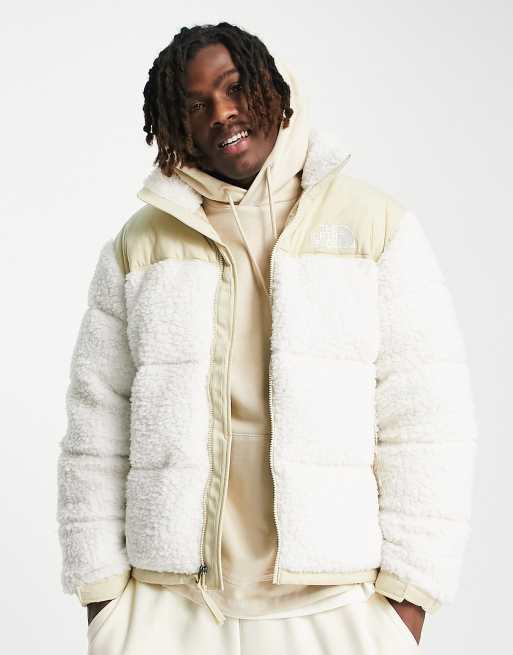 The North Face Nuptse high pile down puffer jacket in off white