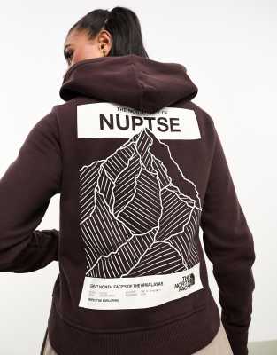 The North Face - Nuptse - Kurz geschnittener Fleece-Kapuzenpullover in Braun mit Rückenprint-Brown